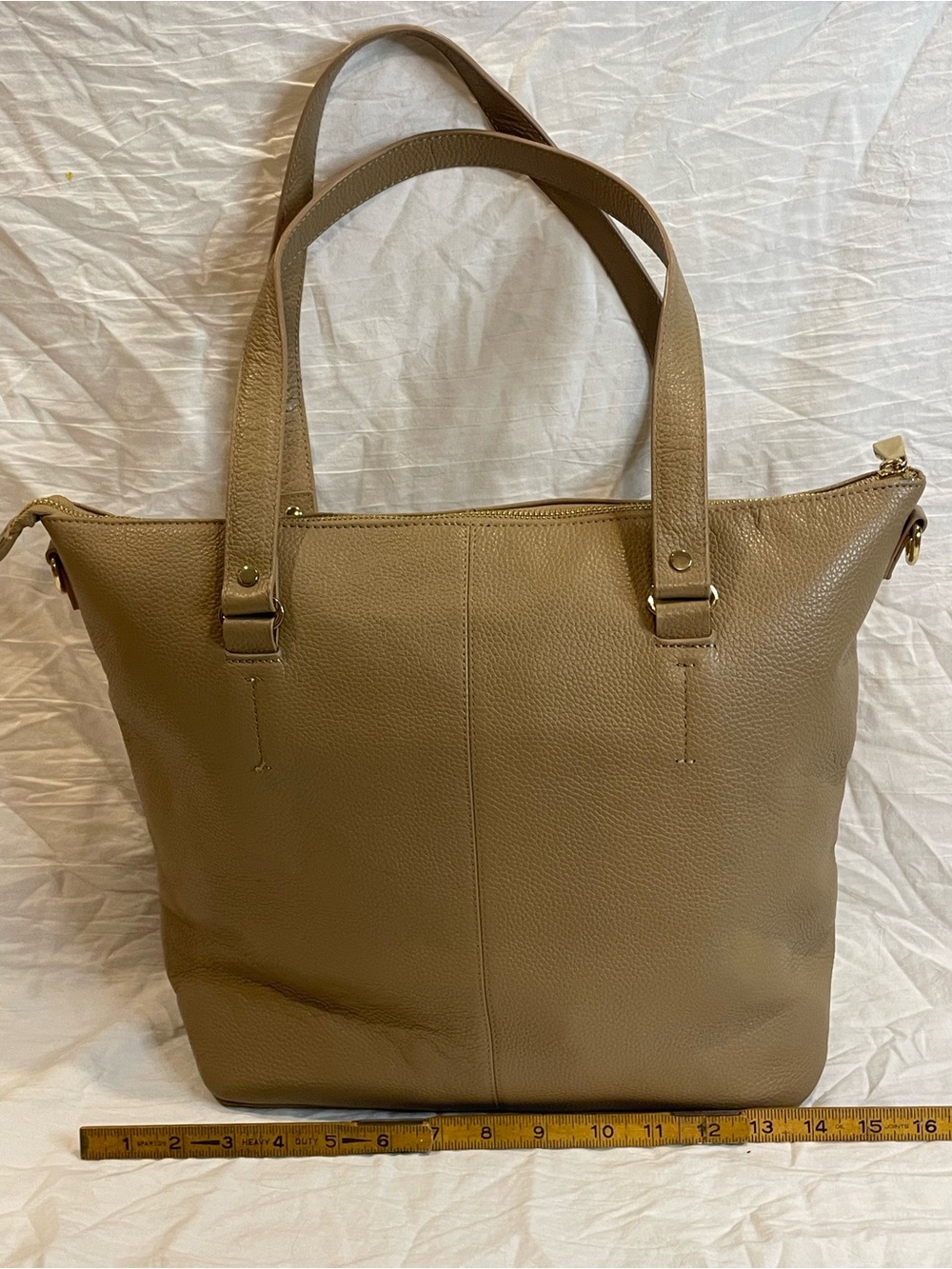 Ora Delphine Genuine Leather Taupe Tote Shoulder Bag Gold Hardware Fall Fashion - Picture 5 of 9